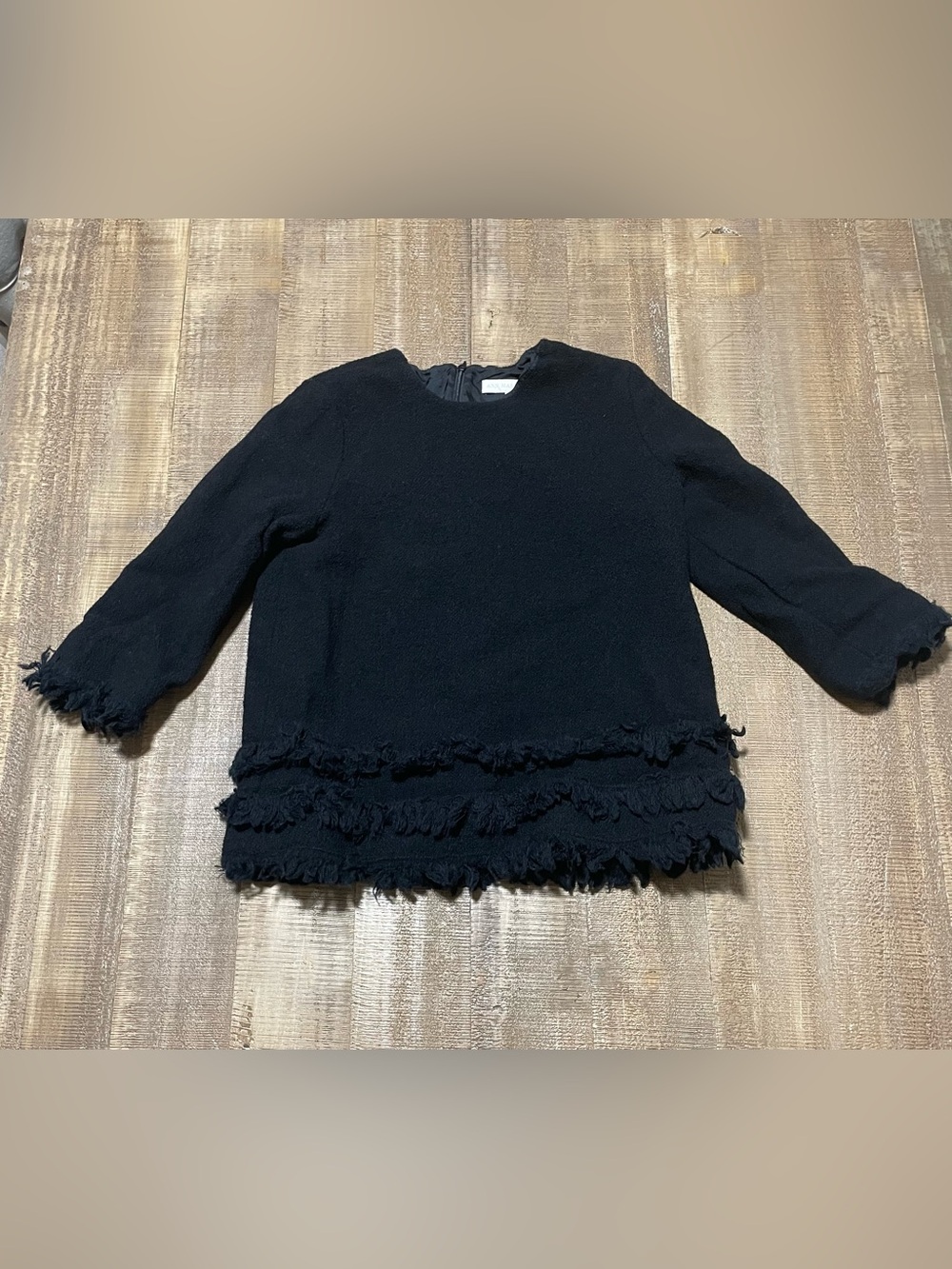 ANN MASHBURN Black Long Sleeve Top with fringe